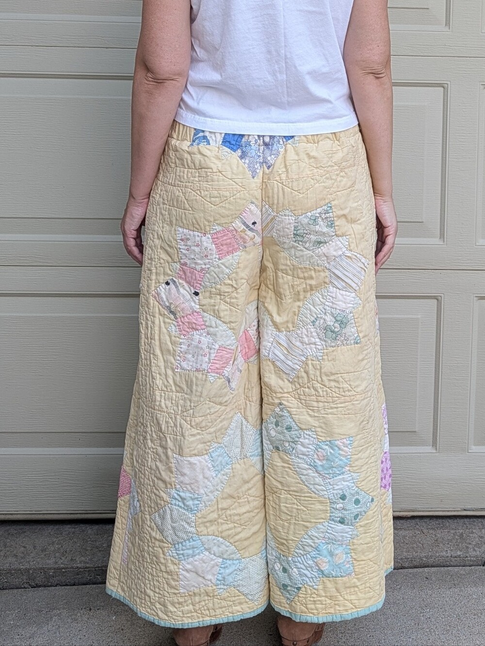VINTAGE QUILT PANTS feedsack patchwork upcycled S - Picture 5 of 16